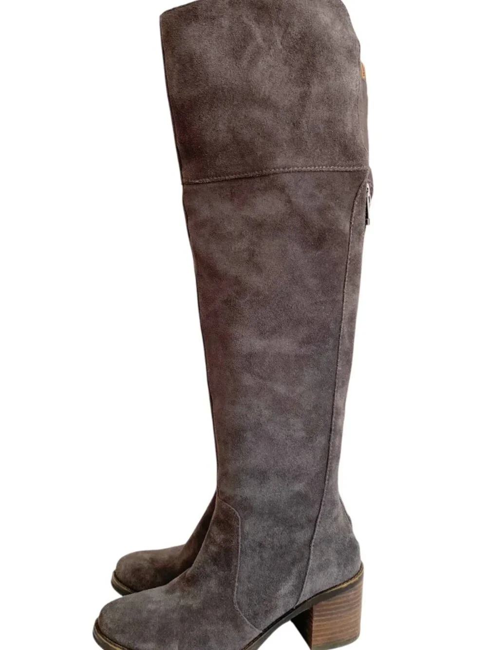 Lucky Brand Rayla Heeled Over the Knee OTK Boots Gray Suede Leather - Size 8